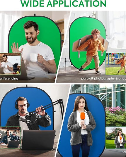 Green Screen Portable,Heorryn 3x5ft Green Blue Screen Chair Backdrop Kit Background Double Sided Pop Up Chroma Key for Photography,Live Streaming Gaming Zoom Video Chats Parties and Meeting