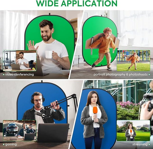 Green Screen Portable,Heorryn 3x5ft Green Blue Screen Chair Backdrop Kit Background Double Sided Pop Up Chroma Key for Photography,Live Streaming Gaming Zoom Video Chats Parties and Meeting