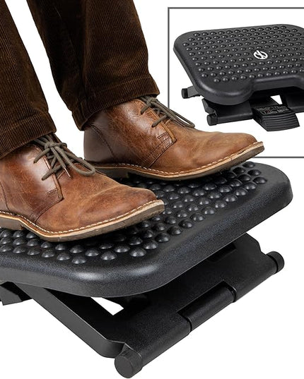 Mind Reader Foot Rest, Under Desk at Work, Ergonomic, Height Adjustable, Office, Plastic, 17" L x 13" W x 6.25" H, Set of 2, Black