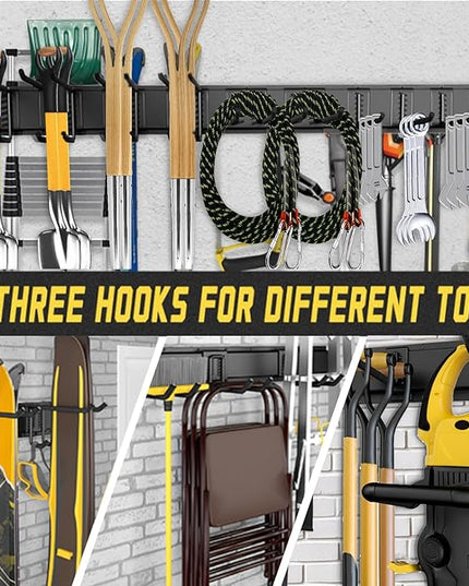 64'' Garage Tool Organizer Wall Mount, 18 PCS Adjustable Garden Tool Hanger Rack, Garage Hooks Heavy Duty, Shovel Holder Wall Mount, Storage Hooks for Hanging in Garage