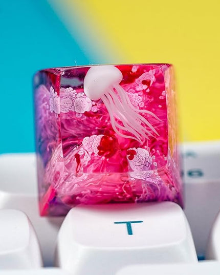 Jellyfish Artisan Keycap Pink Magenta Ocean R1 SA Profile Custom Sea Creature Keycaps 1U ESC Handmade Gaming Sea Resin Key Cap Cherry MX Switch Compatible Mechanical Keyboard Jellyfish Lover Gift
