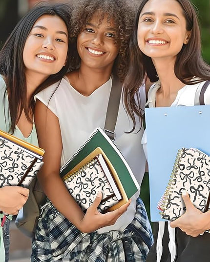 Spiral Journal Notebook, A5 Cute Notebooks for Women Men, College Ruled Hardcover Notebook for Work & Note Taking, 60 Pages Double-Wire Journals for Writing (Beige Grey Bow)