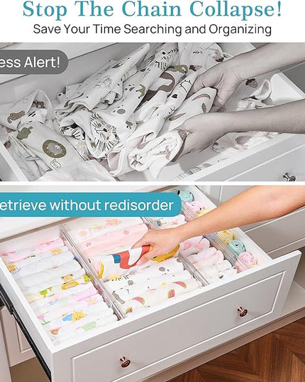 Vtopmart 8 Pack 4" Regular Upgrade Drawer Dividers for Clothes, 12.8"-22.3" Expandable Dresser Drawer Organizer, Clear Plastic Separators for Dresser, Baby Clothing, Underwear, Cosmetic, Toiletries