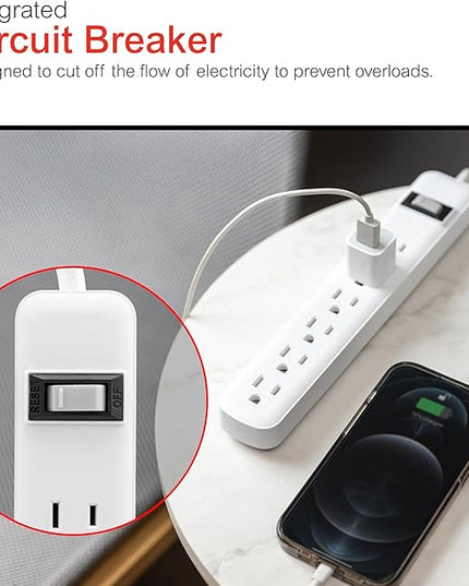 GE 6-Outlet Surge Protector 2 Pack, 3 Ft Extension Cord, Power Strip, 450 Joules, On/Off Switch, Integrated Circuit Breaker, Heavy Duty, Warranty, UL Listed, White, 14709