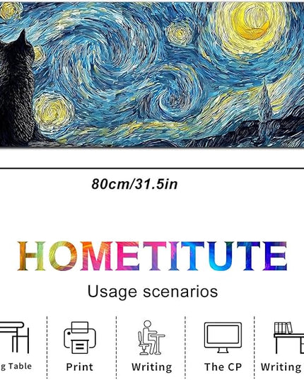 Black Cat XL Mouse Pad 31.5 x 11.8 Inch Gaming Mousepad Diatomite Large Keyboard Mouse Pad for Home and Office Desk Accessories with Night Sky Swirl Cat Silhouette Artwork
