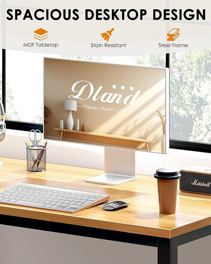 DlandHome 39 inches Small Computer Desk for Home Office Activity Table Writing Table for Small Spaces Study Table Student Laptop Desk Teak and Black DND-AC3BB-100