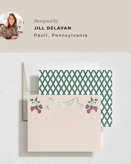 Minted Strawberry Queen Stationery Set, Set of 10, Flat Note Cards & Envelopes for Invitiations and Handwritten Thank You Messages, Strawberries & Vintage Banner, Gifts for Women, Luxurious Paper