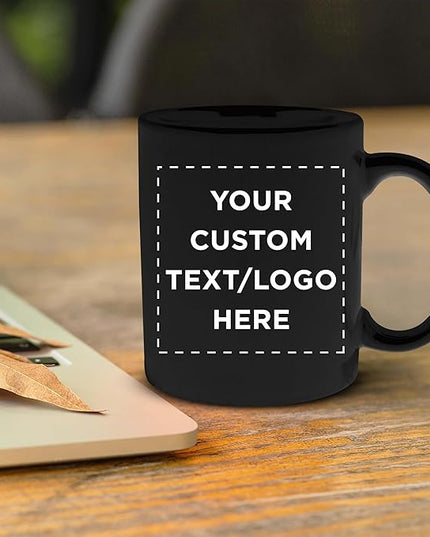 Custom Ceramic Coffee Mugs 11 oz. Set of 10, Personalized Bulk Pack - Coffee cup set, Iced coffee cup, Gaming mug - Black