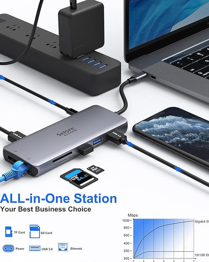 USB C Docking Station Dual Monitor,USB C to HDMI Adapter,Type C Hub Multiport Adapter with Displayport,100WPD USB3.0,SD/TF,Ethernet,3.5mm Audio,Laptop Docking Station for Dell/Hp/XPS/Surface.etc