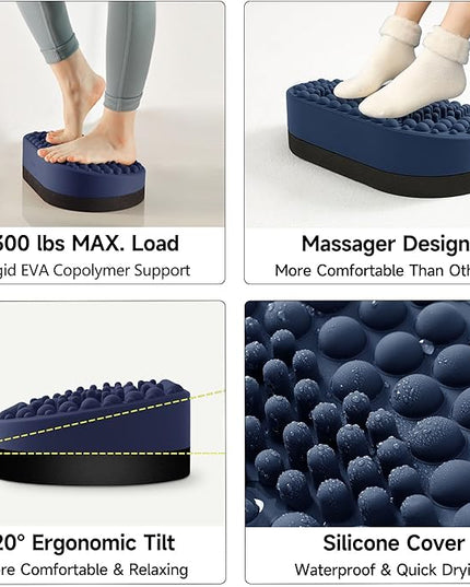 Foot Rest for Under Desk at Work, Home Office Foot Stool, Ottoman Foot Massager for Plantar Fasciitis Relief, Soft Silicone Footrests, Anti-Fatigue (Blue)