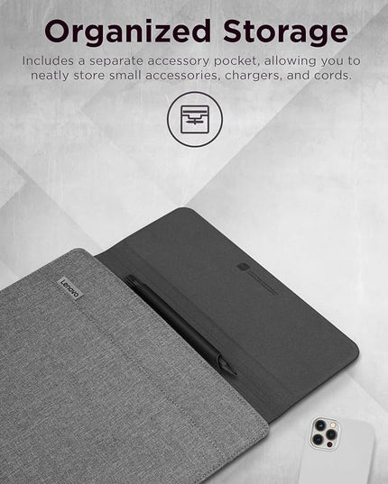 Lenovo Slim Laptop Sleeve 16 Inch Notebook/Tablet - Compatible with MacBook Air/Pro - Eco-Friendly Lightweight Case with Accessory Pocket & Magnetic Closure - Grey