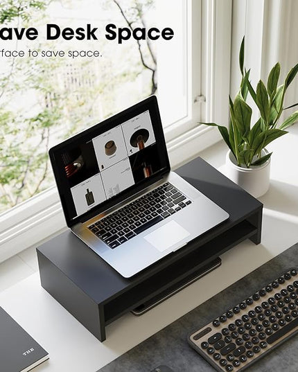 FITUEYES Monitor Stand - 2 Tier Computer Monitor Riser with 21.3 Inch Shelf, Wood Desktop Stand for Laptop Computer Screen, Desk Organization, Office Supplies