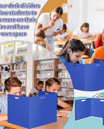 24 Pcs Desk Dividers for Students Classroom Plastic Privacy Folders Blue Test Dividers for Students Desks Trifold Privacy Panel Partitions for School Teacher Supplies(24pcs Blue)