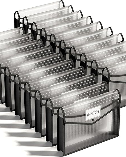 ThinkTex Plastic Expanding File Folder, Transparent envelopes with Snap Closure,No Dividers,Large Capacity,Document Organizer for Receipts, Bills&Taxes,Letter/A4 Size for School/Office/Home-20 Pack