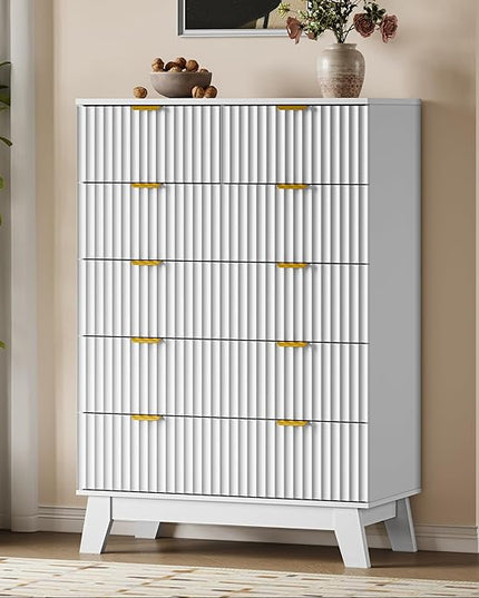 BORNOON 46" Tall Dresser for Bedroom, 6-Drawer Fluted Chest of Drawers, Modern Wood Highboy with Deep Storage, Metal Slides and Handles, Anti-Tip Kit, Vertical Clothes Organizer for Apartment, Nursery