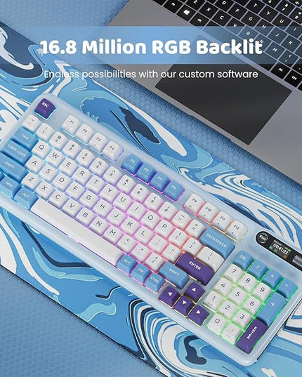KZZI Z98 Wireless Mechanical Keyboard, Smart Display & Knob, BT5.0/2.4GHz/USB-C, Hot Swappable Custom Keyboard, Pre-lubed Linear Switches, Gasket Mount, RGB Creamy Gaming Keyboard