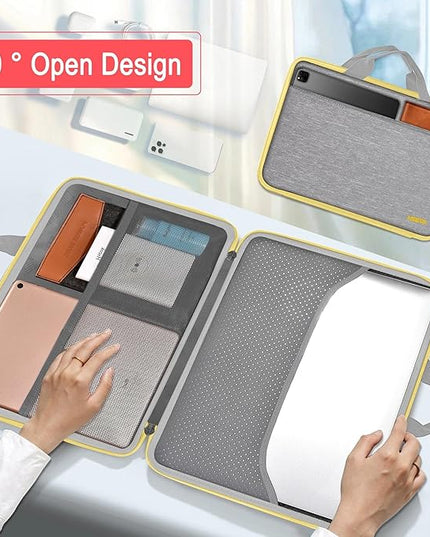 Hseok Laptop Case 13.3-14 inch Breifcase Handbag, Water-Resisten & Shockproof Laptop Sleeve Compatible with MacBook Pro 14",MacBook Air/Pro 13.3"and 13"-14" HP,Dell,Lenovo,Asus,Acer,Light gray-yellow