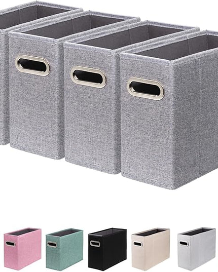 4 Packs Letter Size File Organizer, File Folders Organizer, Fabric Storage Box, Collapsible Paper Organizer with Metal Handle, Smooth PVC Rails, Only Box (Gray)