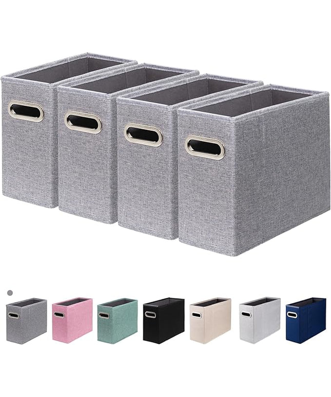 4 Packs Letter Size File Organizer, File Folders Organizer, Fabric Storage Box, Collapsible Paper Organizer with Metal Handle, Smooth PVC Rails, Only Box (Gray)