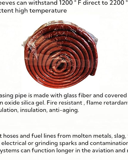 2"(51mm) ID Heat Shielded Fire Thermo Armor Fire Sleeve Silicone Coated Fiberglass for Automotive Hose Lines & Electrical Wiring Red, 5 feet