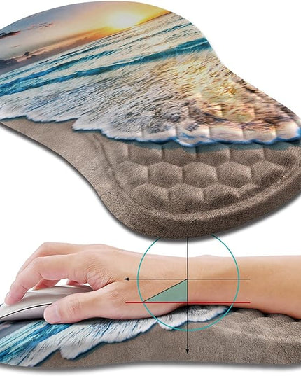 Hokafenle Ergonomic Mouse Pad Wrist Support, Wrist Rest Mousepad for Carpal Tunnel Pain Relief with Integrated Memory Foam Slope Massage Bulge (11.8x7.9 inch,Beach Sunset