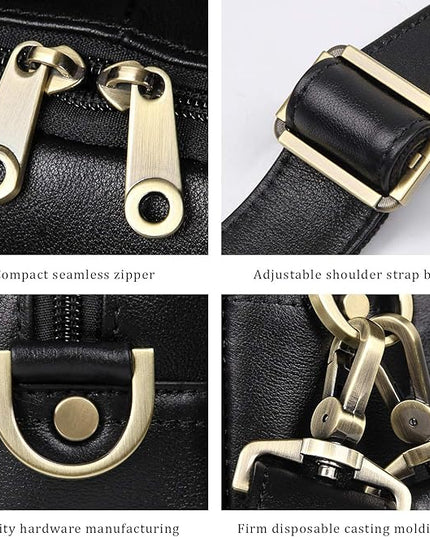 Augus Leather Briefcase for Men Business Travel Messenger Bags 15.6 Inch Laptop Bag, Black
