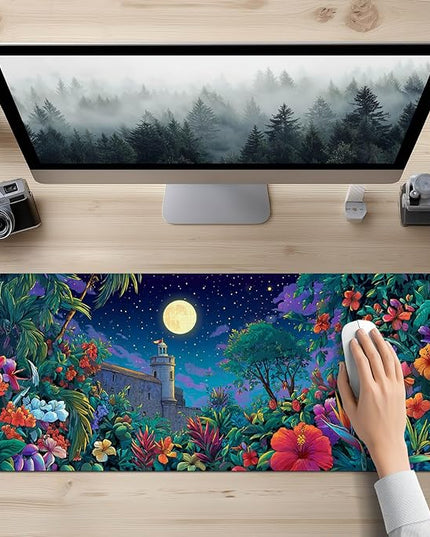 XL Mouse Pad Gaming Mousepad 31.5 x 11.8 Inch Tropical Night Garden Artwork Diatomite Large Keyboard Mat Mouse Pad for Home and Office Desk Accessories
