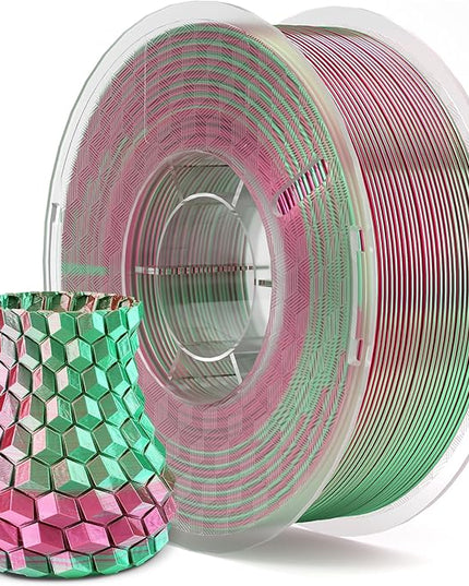 ELEGOO Silk PLA 3D Printer Filament 1.75mm Dual Color Green Red 1KG, Shiny Multicolor 3D Printing Filament Accuracy +/- 0.05mm, 1kg Spool(2.2lbs) Fits for Most FDM 3D Printers