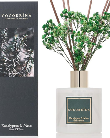 Cocorrína Reed Diffuser Sets- Eucalyptus & Moss Scented Diffuser with Sticks Home Fragrance Reed Diffuser for Bathroom Shelf Decor