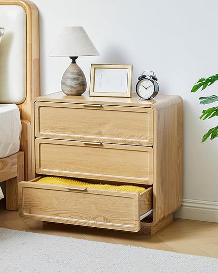 Modern Nightstand Set of 2 for Bedroom, 26'' Wide Wood 3 Drawers Bedside Table, Large Dresser w/Curved Profile Design, Side Table, End Table with Storage Drawers for Living Room, Entryway, Natural