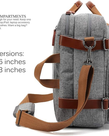 CoolBELL Convertible Backpack Messenger Shoulder bag Laptop Case Handbag Business Briefcase Multi-functional Travel Rucksack Fits 15.6 Inch Laptop For Men/Women (Grey)