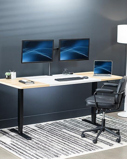 VIVO Electric 71 x 30 in Dual Motor Sit Stand Desk, Memory Height Adjustment, 2B Series, White and Light Wood Top, Black Frame, DESK-KIT-2B7WC
