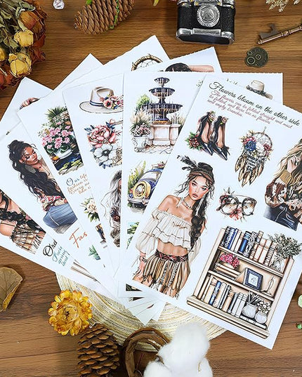 Snycler Sticker Book - 20 Sheets Vintage PET Stickers for Scrapbooking, Junk Journaling, Ephemera, and Decorative Crafts-Natural Aesthetics