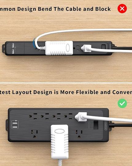 10 FT Long Extension Cord, NTONPOWER Power Strip Surge Protector with 8 Outlet(3 Widely Spaced) and 2 USB Ports, 1875W/15A, Wall Mount, Desktop Charging Station for Home, Office and Dorm Essential