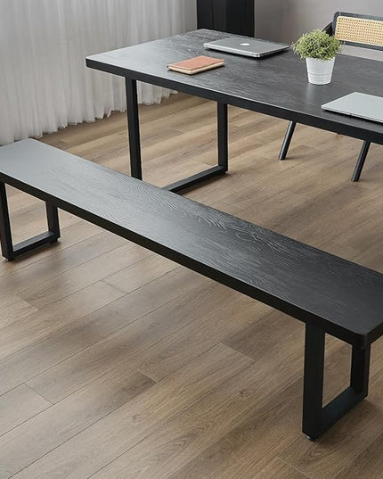 Black Bench Wooden Bench with Metal Legs Suitable for Dining Room Living Room Office Conference Room Indoor Stool Multiple （55.12in）