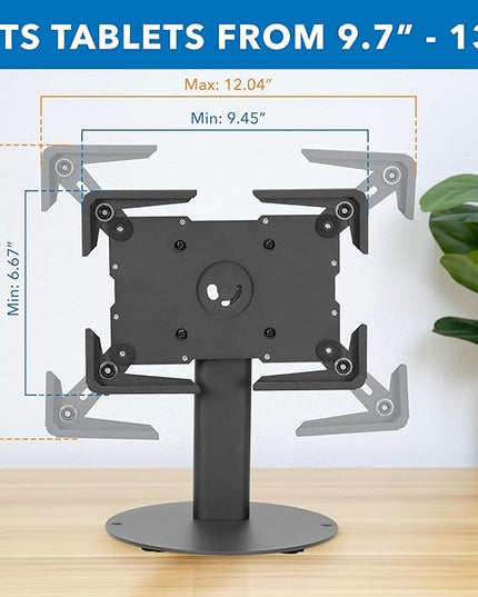 Mount-It! Universal Tablet Stand with Tilt, Anti-Theft Retail iPad POS Kiosk Stand, Fits Tablets from 9.7" to 13" Screen Size, 90° Rotation for Portrait and Horizontal Viewing, Durable Steel, Black