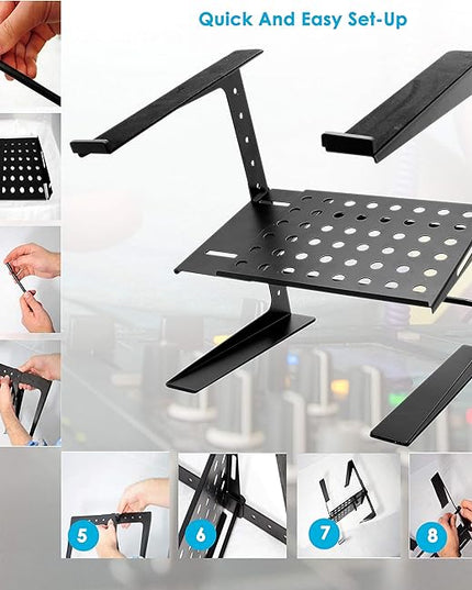 Pyle Portable Adjustable Laptop Stand - 6.3 to 10.9 Inch Standing Table Monitor or Computer Desk Workstation Riser with Shelf Storage and Height Alignment for DJ, PC, Gaming, Home or Office - PLPTS26