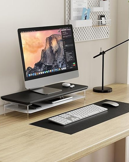 Fenge Acrylic Monitor Stand Riser, 23.6 Inches Monitor Stand with Metal Storage, 2 Tier Acrylic Computer Riser for Desk, Clear Laptop Stand for PC, Laptop, Printer, TV