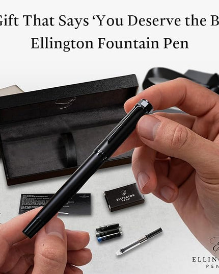 Ellington Pens Luxury Fountain Pen Set - Smooth Medium Nib - Includes 3 Ink Cartridges, Refillable Ink Converter, Gift Box - Fountain Pens For Writing, Calligraphy, Journaling, Sketching (The Stealth)