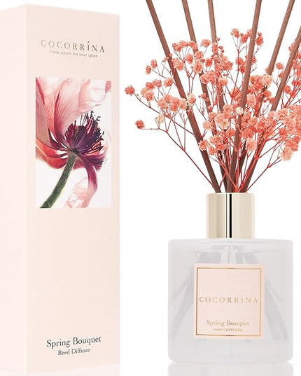 Cocorrína Reed Diffuser Sets- Spring Bouquet Scented Diffuser with Sticks Home Fragrance Reed Diffuser for Bathroom Shelf Decor