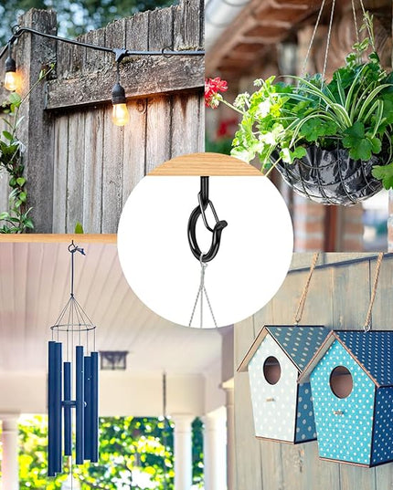 Q Hangers 100 Pack Screw-in Hooks for Outdoor String Lights, Swivel Hanging Basket Patio Hooks with Safe Buckle Screw in Eye Planter Hooks for Wall Ceiling