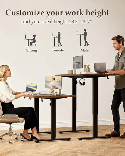 Klicelor 48 Inch Electric Standing Desk, Height Adjustable Office Desk, Sit Stand Up Computer Desk with Memory Preset, Two-Piece Desktop, Dark Walnut
