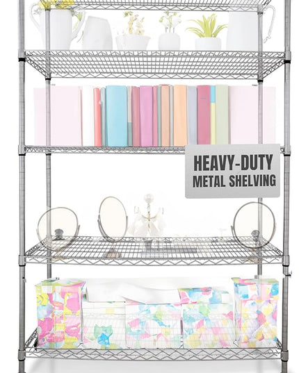4000 LBS Heavy Duty Wire Rack 48 x 18 x 76, 5-Tier NSF Commercial Rolling Rack with Wheels, Chrome Metal Shelving Unit for Garage, Kitchen, Warehouse, Adjustable Storage Shelf, Crescent