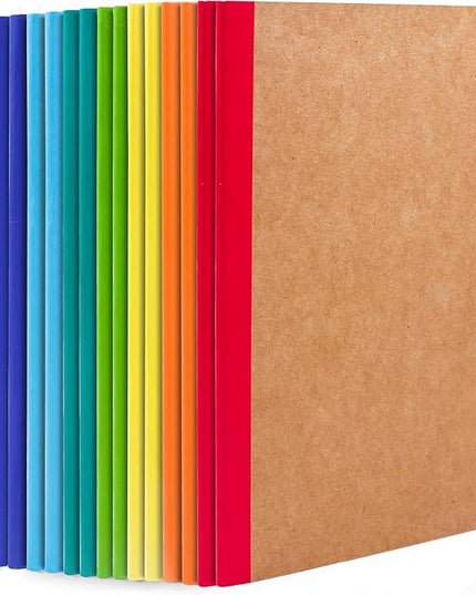feela 16 Pack Composition Notebooks Bulk, Kraft Cover Lined Blank College Ruled Composition Travel Journals with Rainbow Spines For Women Students Business, 60 Pages, 8.3”x 5.5”, A5, 8 Colors