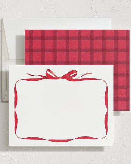 Minted Bow Stationery Cards, 10 Count, Blank Cards and Envelopes For Thank You Notes, Holiday Greeting, Invitations & Handwritten Messages, Note Cards & Stationery Set, Gifts for Women, Red Bow Theme