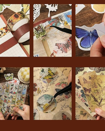 emmoolife Vintage Aesthetic Scrapbooking Supplies Kit, Butterfly Junk Journal Scrapbook Kit with Journaling Supplies, A6 Grid Notebook, Stationery, Birthday Craft Gift Set for Teen Girl Women