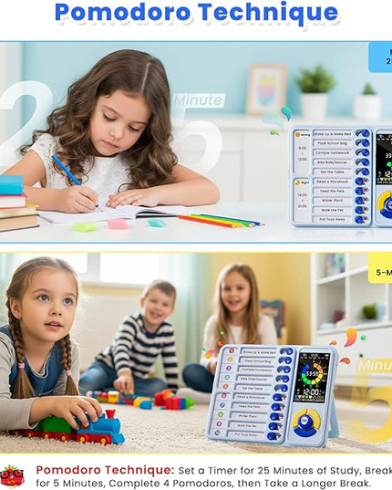 Mooking 5-in-1 Visual Timer, ADHD Tool for Kids|Adults, Visual Schedule for Kids with Autism, 12/24 Task Timer & Chore Chart Board, ADHD Tools with Daily Checklist for Home, School, Classroom - Blue