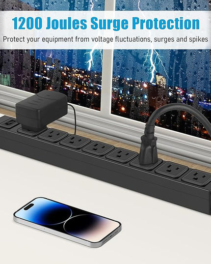 HHSOET Magnetic Mount Power Strip, 8 Outlet Mountable Socket, Metal Heavy Duty Surge Protector, Gaming Table Outlet, Easy to Fix Without Drilling or Taping, 10FT Extension Cord.(Black)