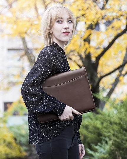 Cossini Premium Business Portfolio with Zipper – Padfolio - Superior Business Impressions Begin with PU Vegan Leather, 10.1 Inch Tablet Sleeve, Smart Storage, Solar Calculator, Writing Pad -Brown