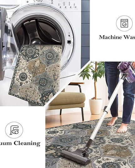 Lahome Moroccan Trellis Kitchen Runner Rug, 2x5 Washable Runners for Hallways Non Slip Soft Hallways Rug Ultra-Thin Vintage Long Carpet for Bedroom Bathroom, Grey